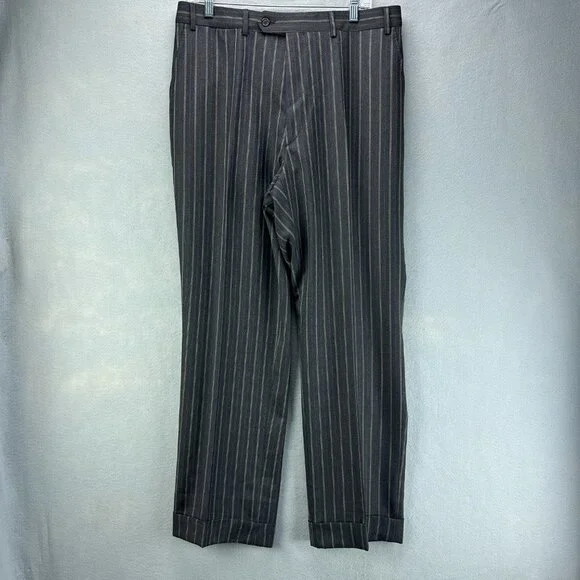 Mabro Suit Mens IT 54L‎ US 44L 2PC 34x30.5 Brown Blue Striped Wool Super 100s